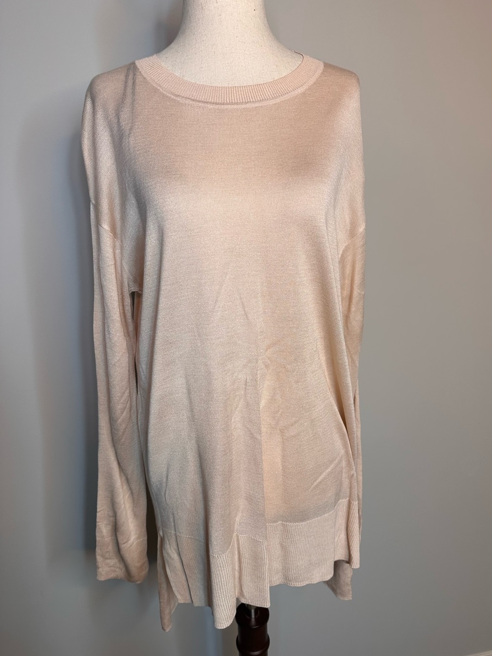 NWT sz S H&M long sleeve knit tunic crew neck blush pink side slit top